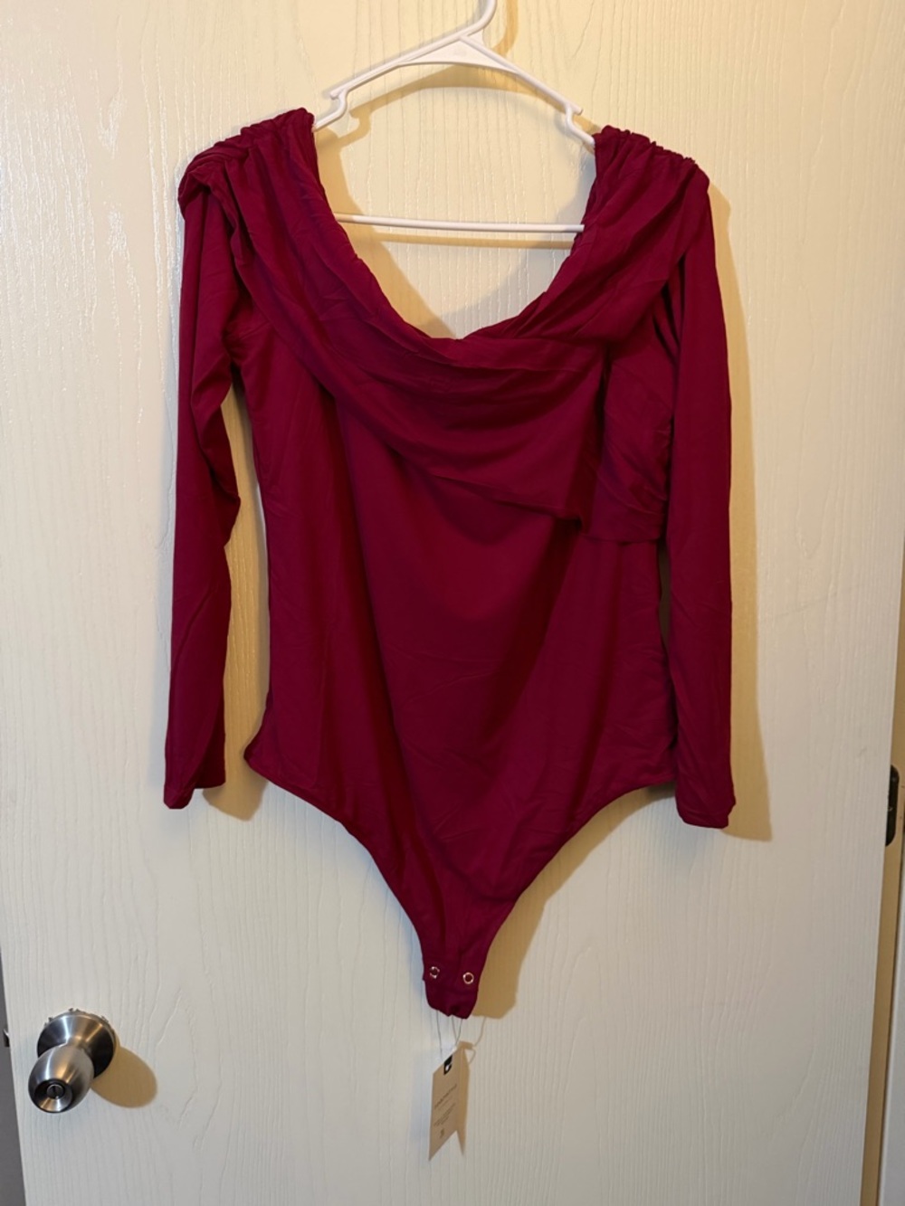 Pinkmstyle Off-Shoulder Long Sleeve Bodysuit - Deep Berry Size 2XL